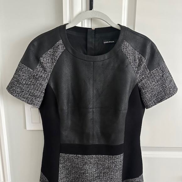 Karen Millen Wool Blend Herringbone Tweed Faux Leather Dress Size: US 8 UK 12 - Picture 3 of 10